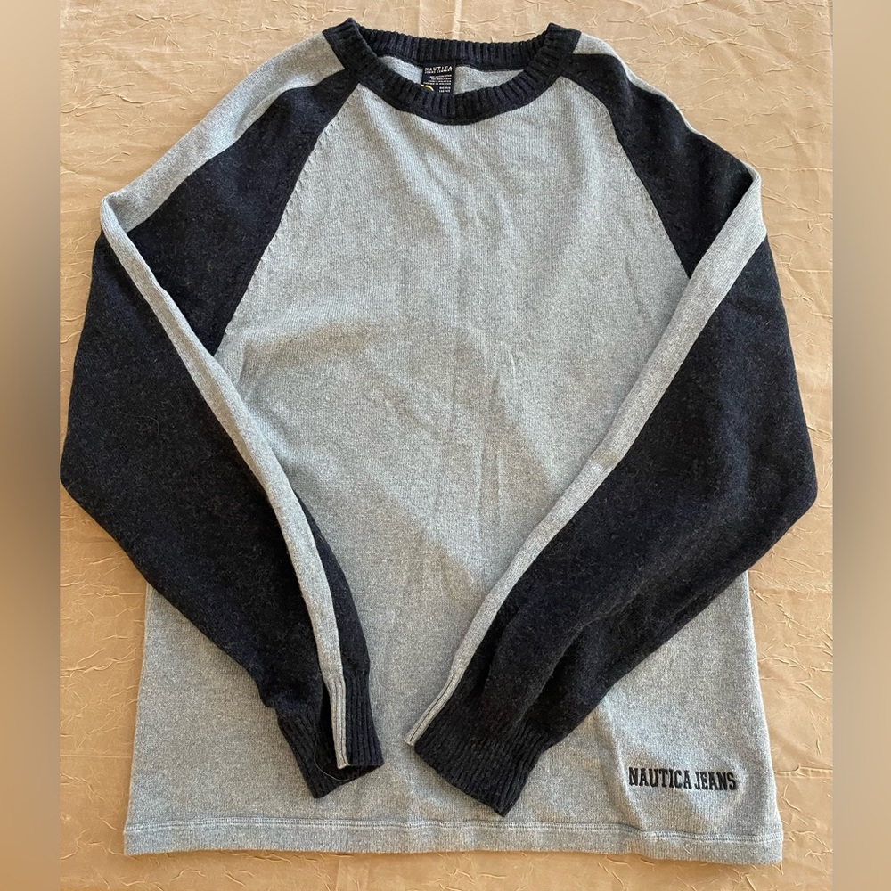 Nautica Sweater Blue Large Crewneck Cotton Wool Blend